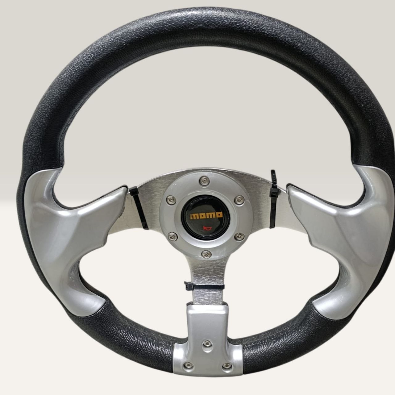 42b5d998-638f-4b71-9aaa-6dbd11193e01 Car Momo-sport universal racing steering wheel-Silver/black - Image 1